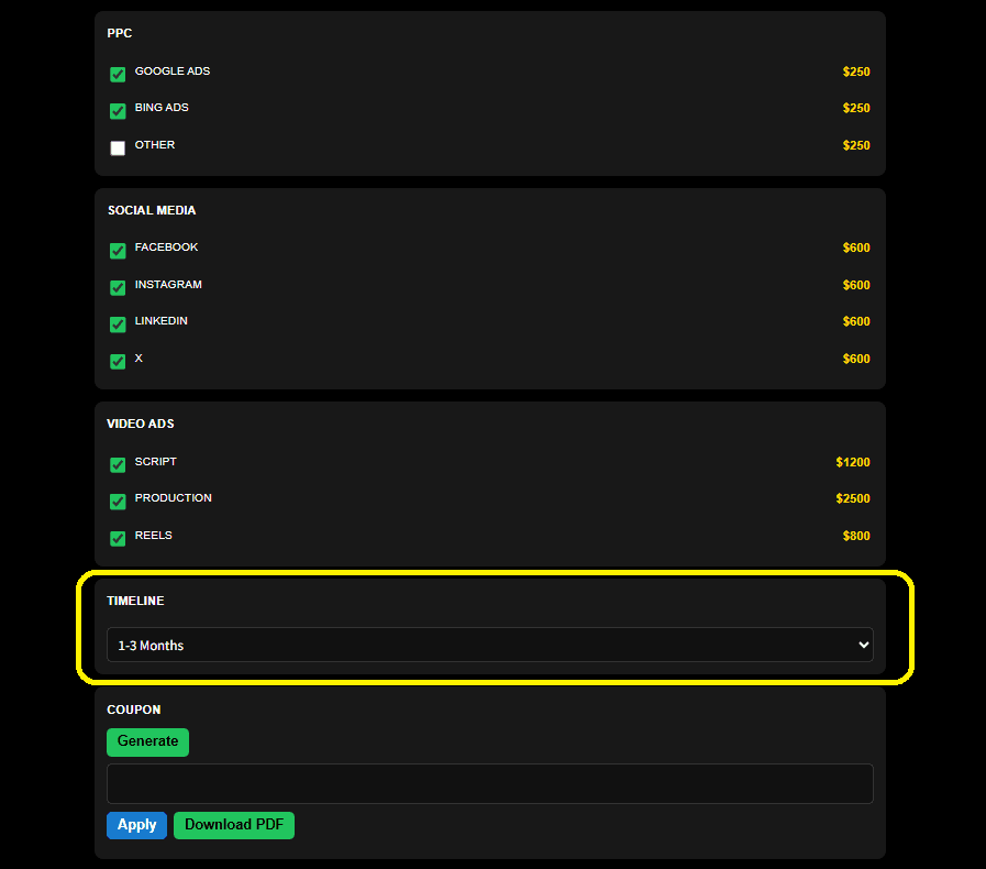 digital agency quote timelines discount